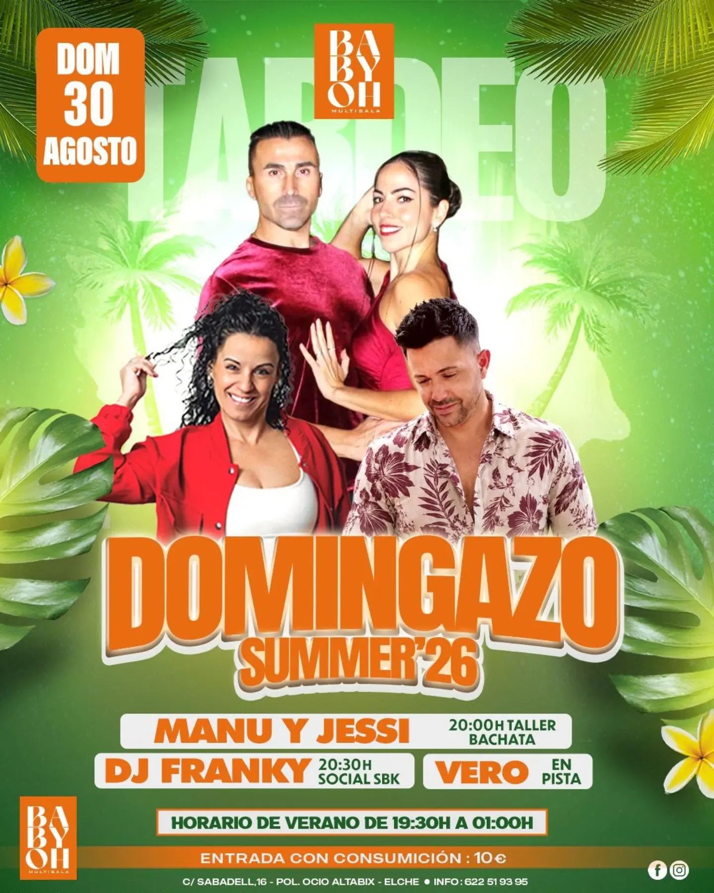 Domingo Summer 26: Taller Bachata y Social en BABY'OH Elche