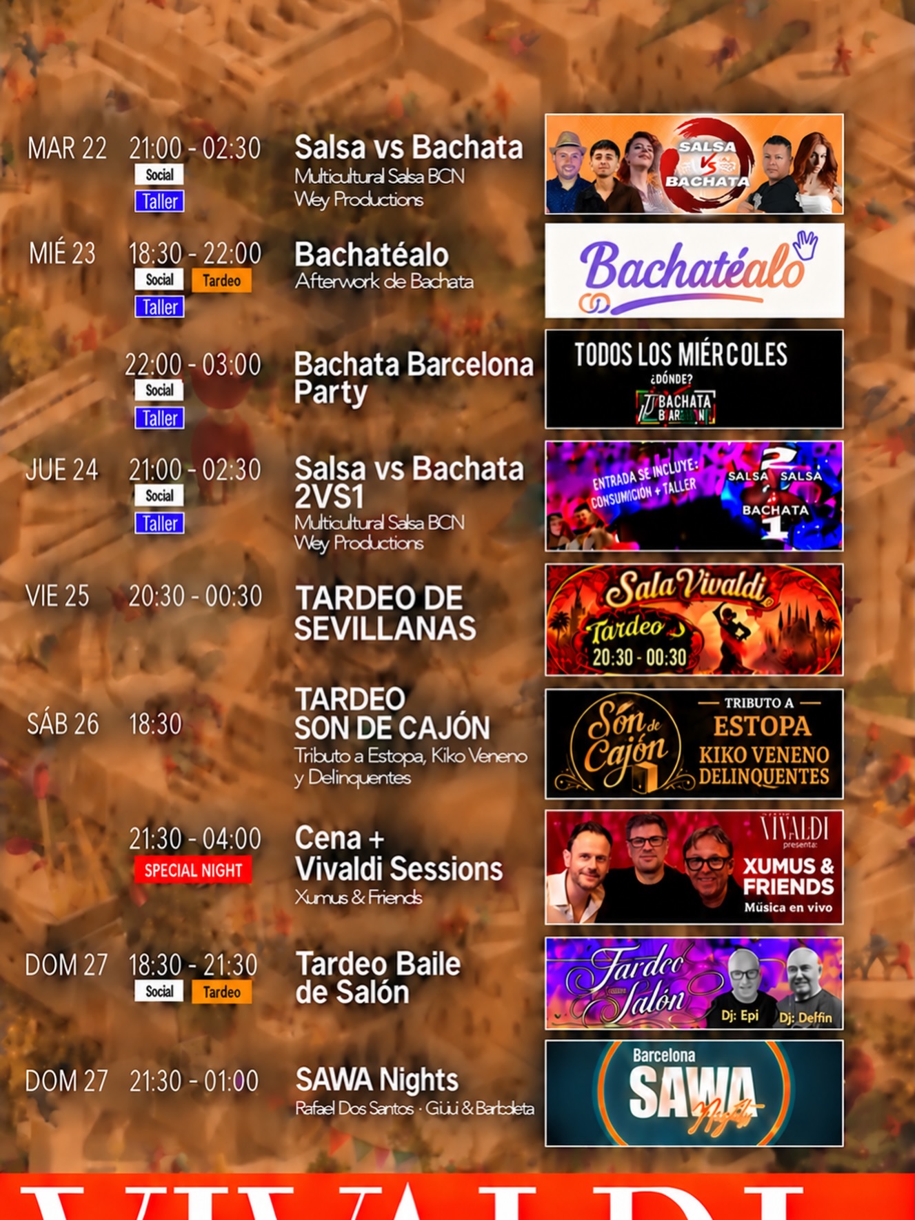 Salsa vs Bachata 2 contra 1 en Sala Vivaldi