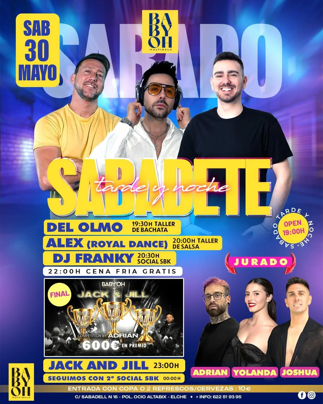 Sábado 30 de mayo: Talleres de Bachata y Salsa +  en BABY'OH Elche