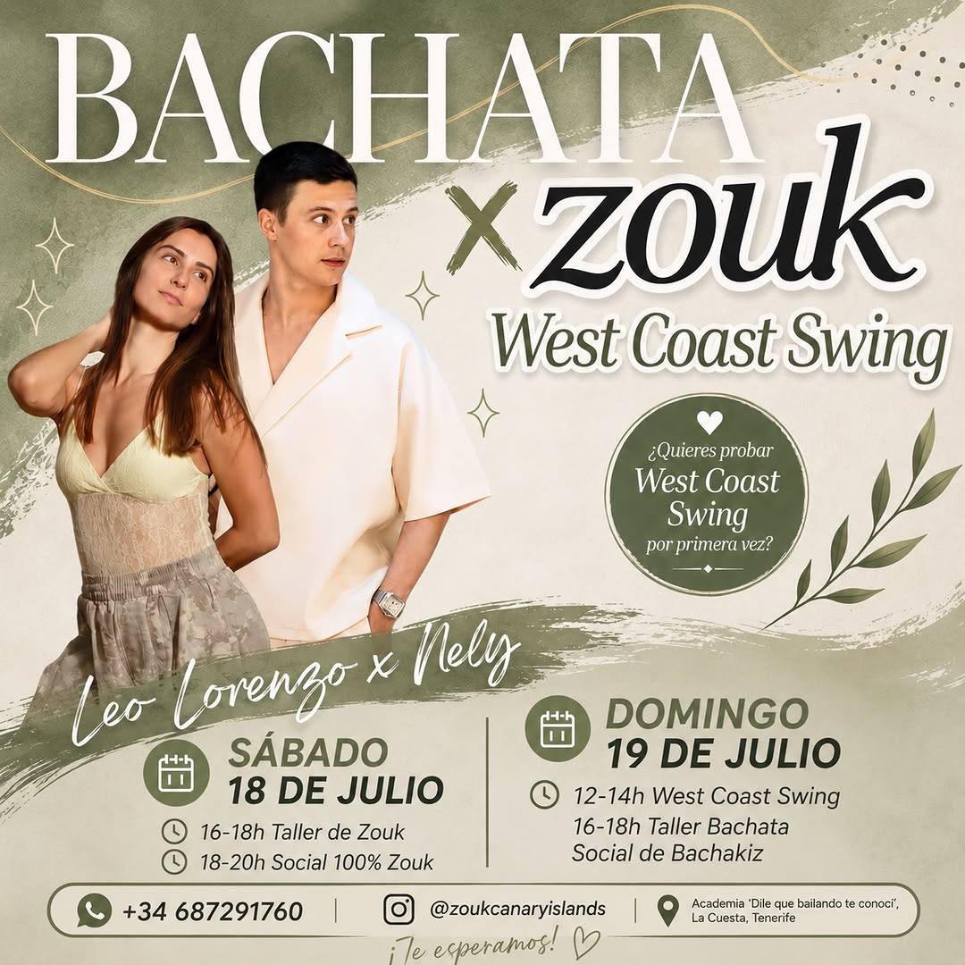 Bachata x Zouk y West Coast Swing en 𝘿𝙊𝙉𝘿𝙀 𝘽𝘼𝙄𝙇𝙊 𝙀𝙉 𝙏𝙀𝙉𝙀𝙍𝙄𝙁𝙀