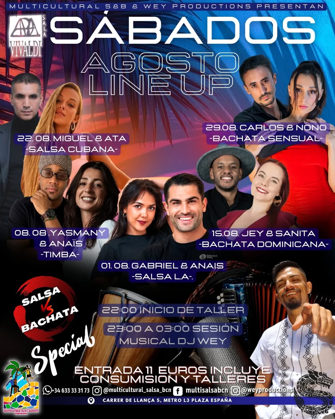 Sábado 29.08: Bachata Sensual con Carlos y Nono en Multicultural Salsa Bachata Barcelona