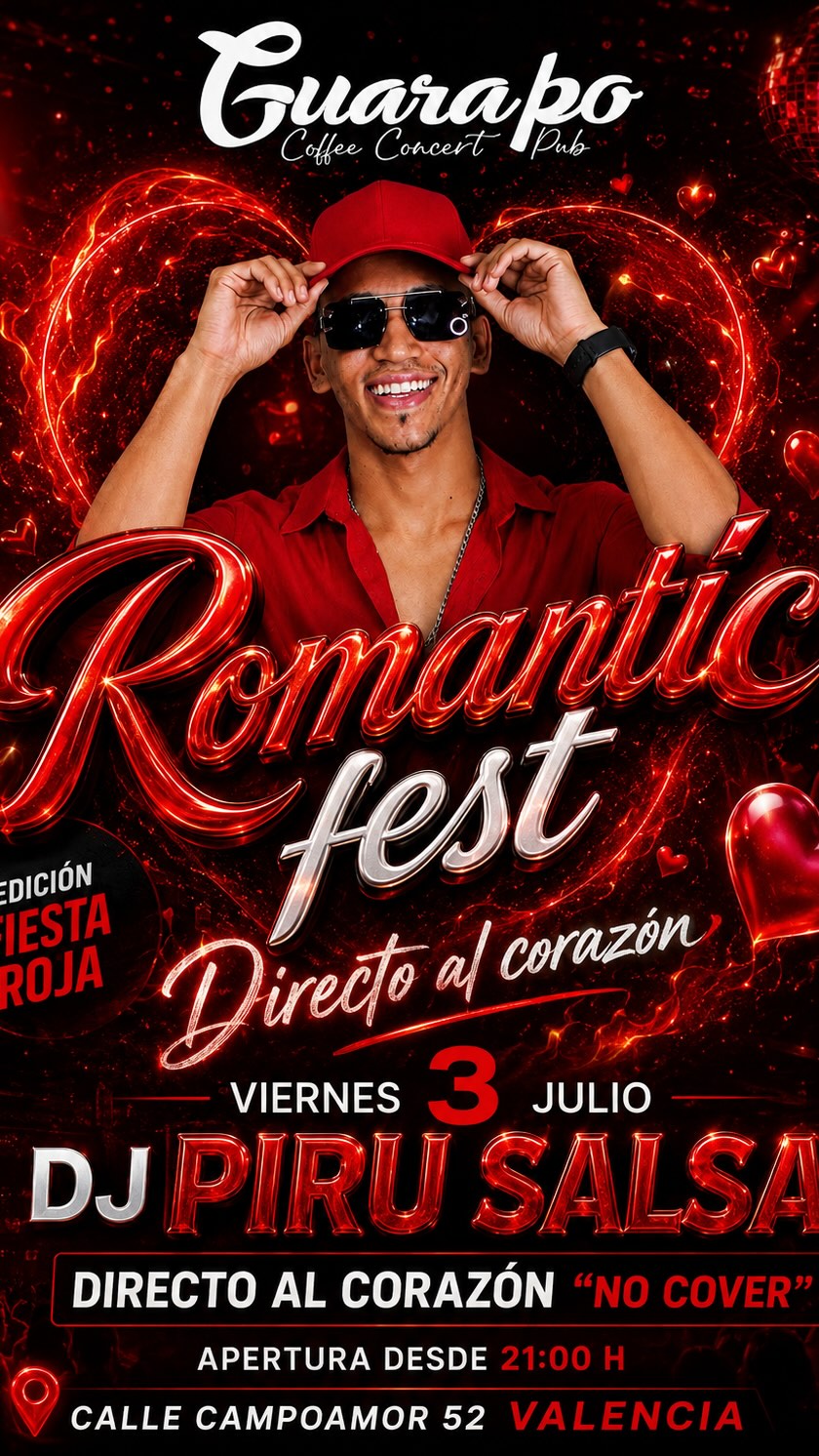 Fiesta romántica con DJ Piru Salsa en Guarapo Valencia